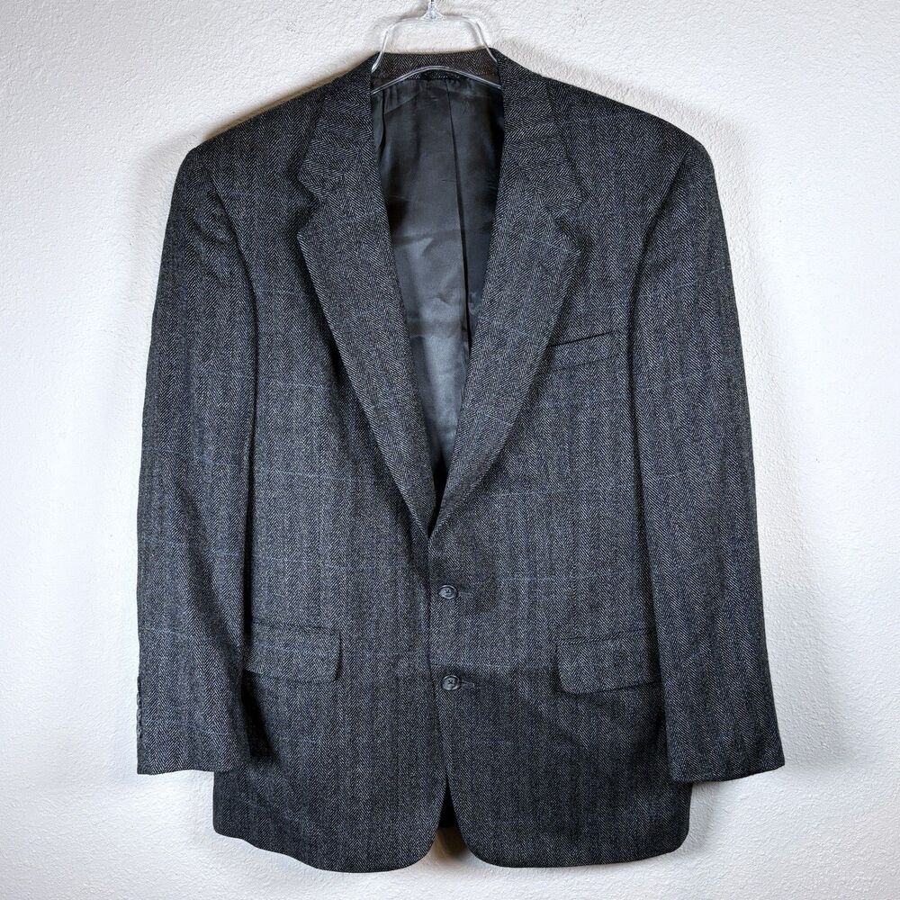 Austin Reed 42R Gray Herringbone Tweed USA Made 100% Wool Blazer Sport Coat